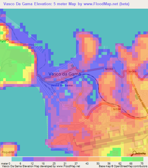 Vasco Da Gama,India Elevation Map