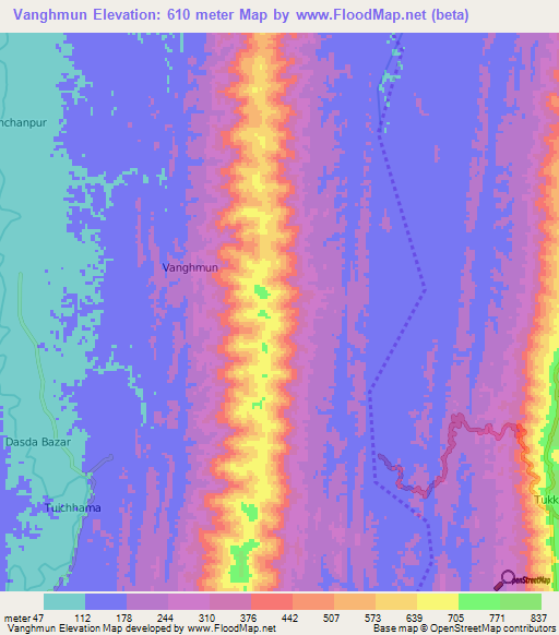 Vanghmun,India Elevation Map