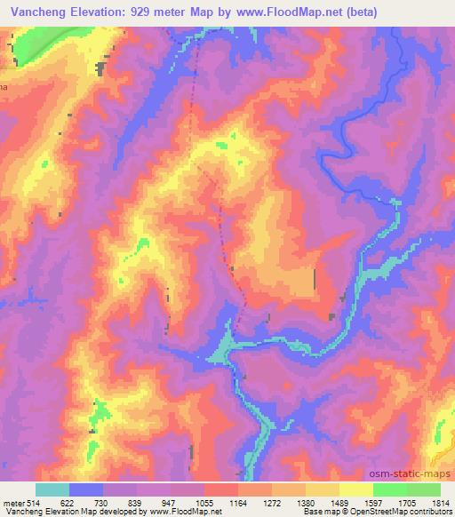 Vancheng,India Elevation Map