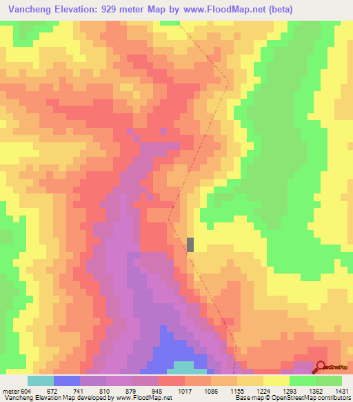 Vancheng,India Elevation Map