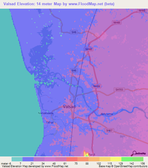 Valsad,India Elevation Map