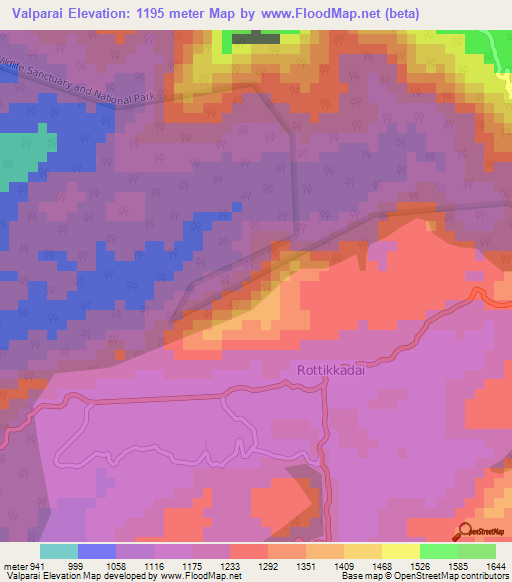 Valparai,India Elevation Map