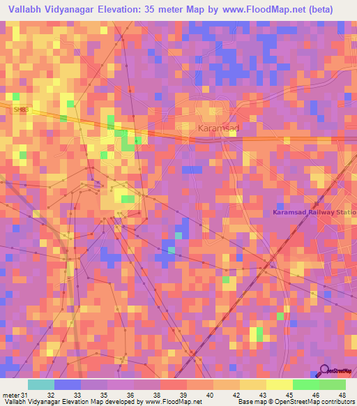 Vallabh Vidyanagar,India Elevation Map