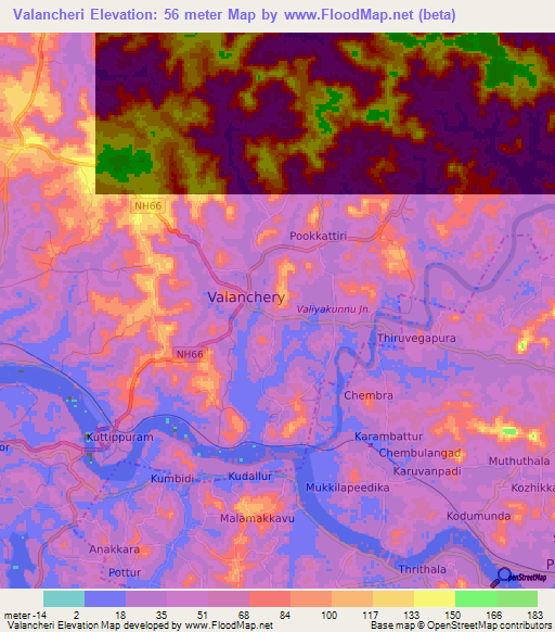Valancheri,India Elevation Map