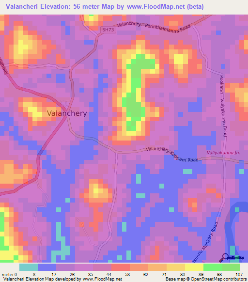 Valancheri,India Elevation Map