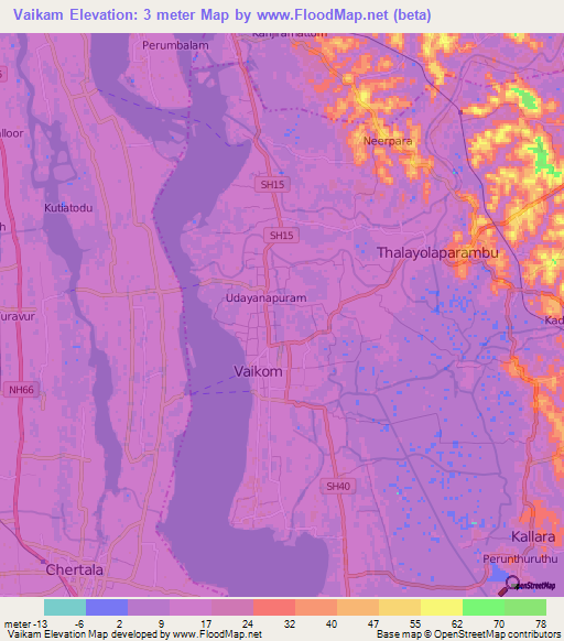Vaikam,India Elevation Map