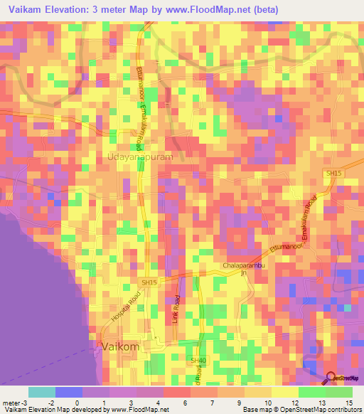 Vaikam,India Elevation Map