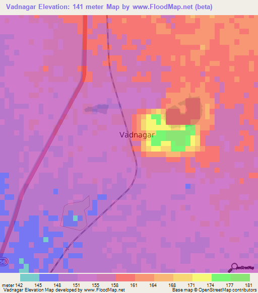 Vadnagar,India Elevation Map