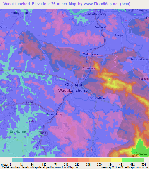 Vadakkancheri,India Elevation Map