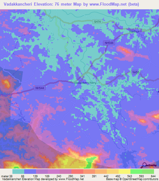 Vadakkancheri,India Elevation Map
