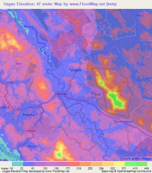 Usgao,India Elevation Map