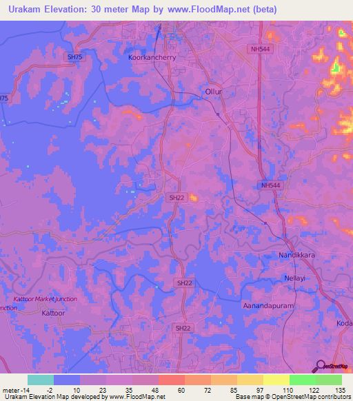 Urakam,India Elevation Map