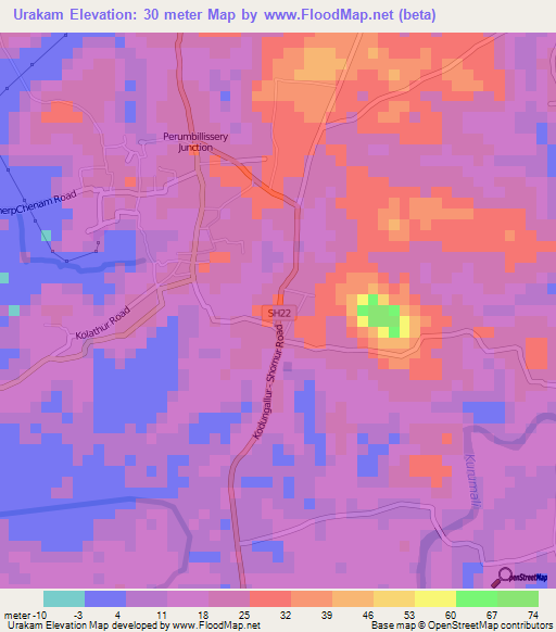 Urakam,India Elevation Map