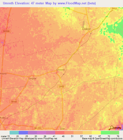 Umreth,India Elevation Map