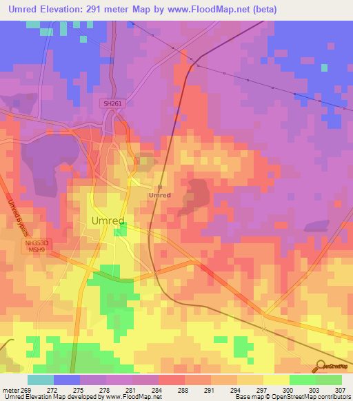 Umred,India Elevation Map