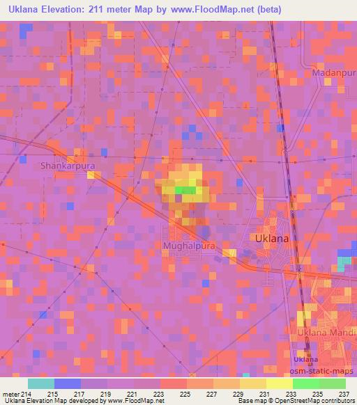 Uklana,India Elevation Map