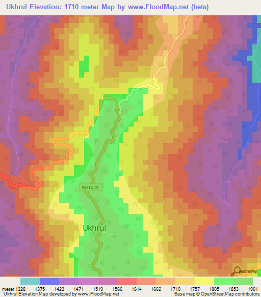 Ukhrul,India Elevation Map