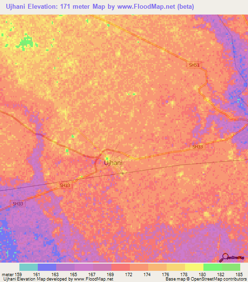 Ujhani,India Elevation Map