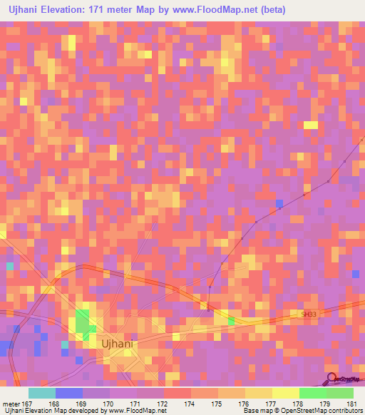 Ujhani,India Elevation Map
