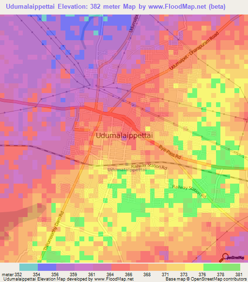 Udumalaippettai,India Elevation Map