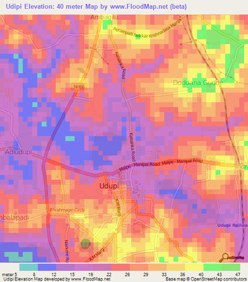 Udipi,India Elevation Map