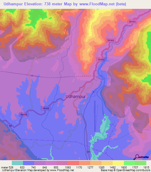 Udhampur,India Elevation Map