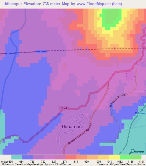 Udhampur,India Elevation Map