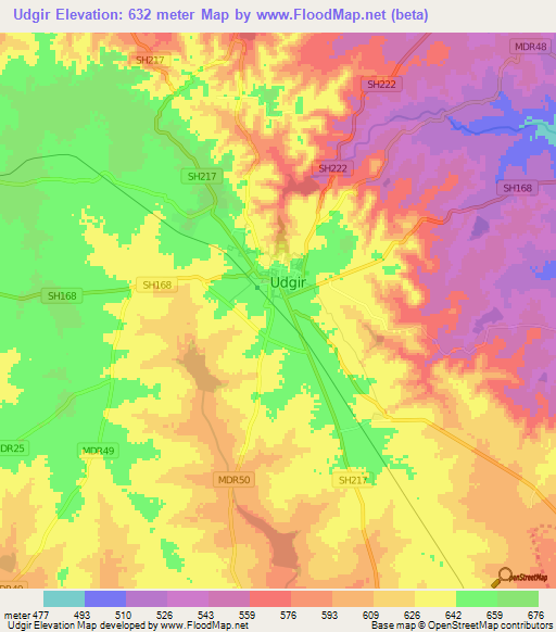 Udgir,India Elevation Map