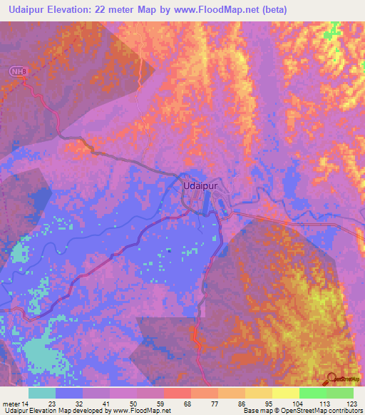 Udaipur,India Elevation Map