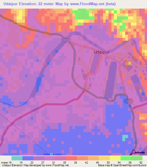 Udaipur,India Elevation Map