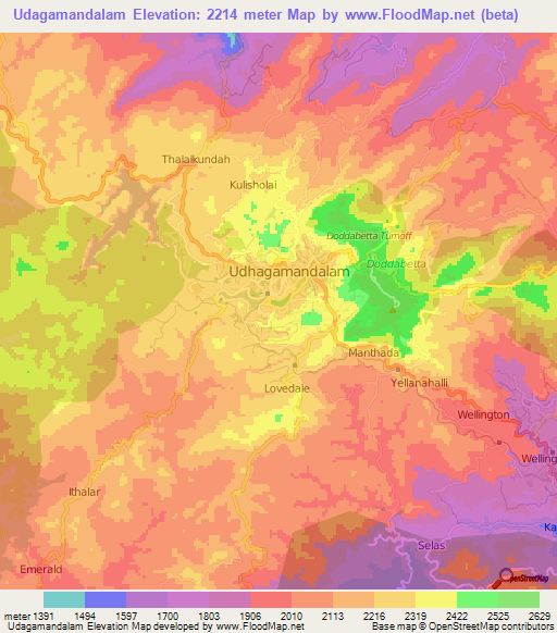Udagamandalam,India Elevation Map