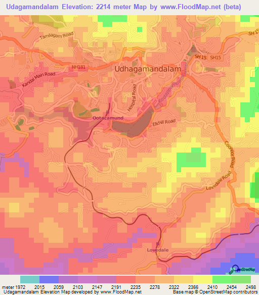 Udagamandalam,India Elevation Map