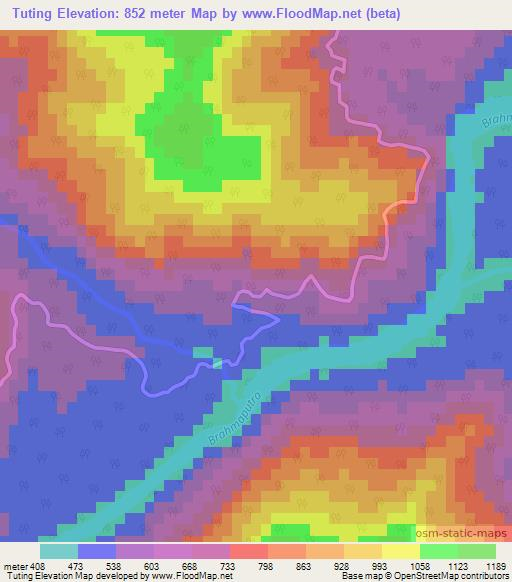 Tuting,India Elevation Map