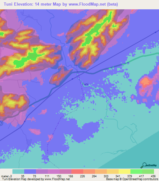 Tuni,India Elevation Map