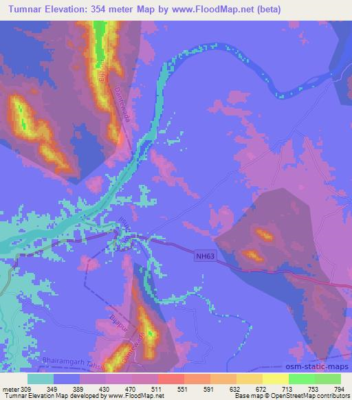 Tumnar,India Elevation Map