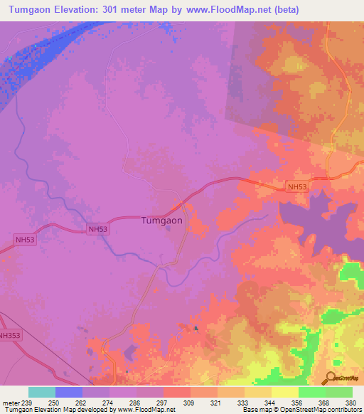 Tumgaon,India Elevation Map