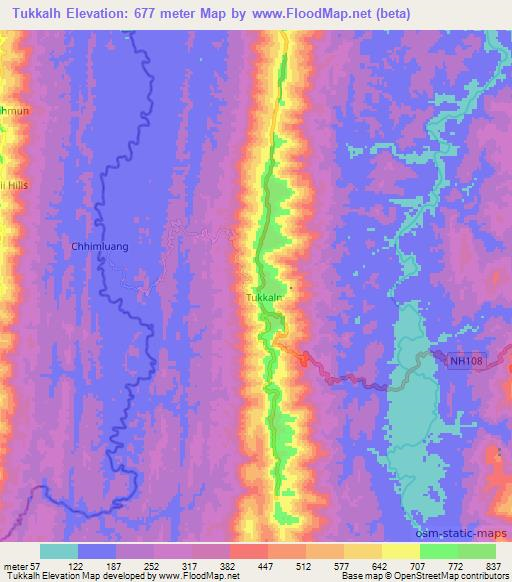 Tukkalh,India Elevation Map