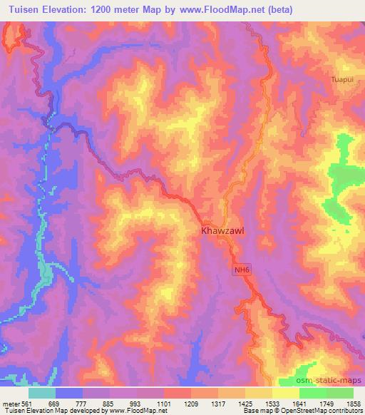 Tuisen,India Elevation Map