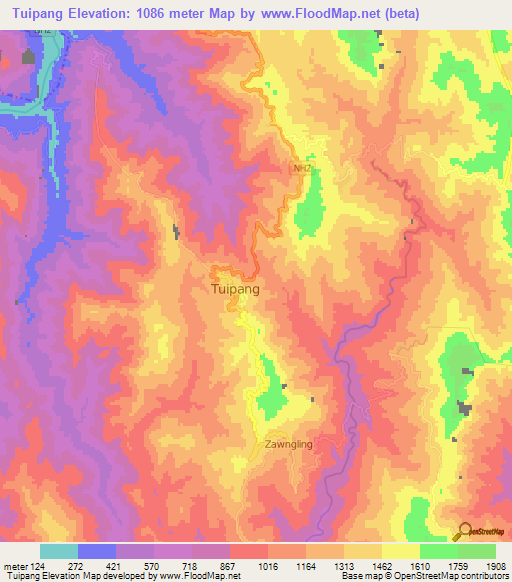 Tuipang,India Elevation Map