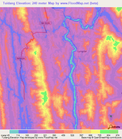 Tuidang,India Elevation Map