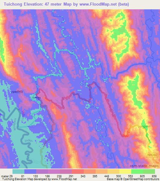 Tuichong,India Elevation Map