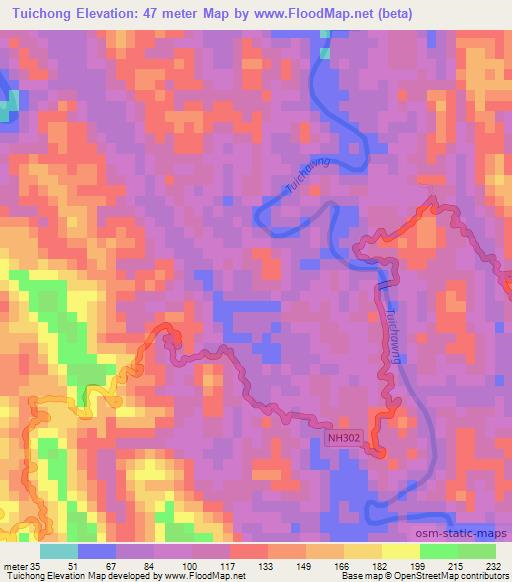 Tuichong,India Elevation Map