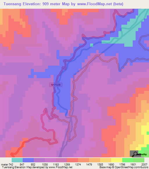 Tuensang,India Elevation Map