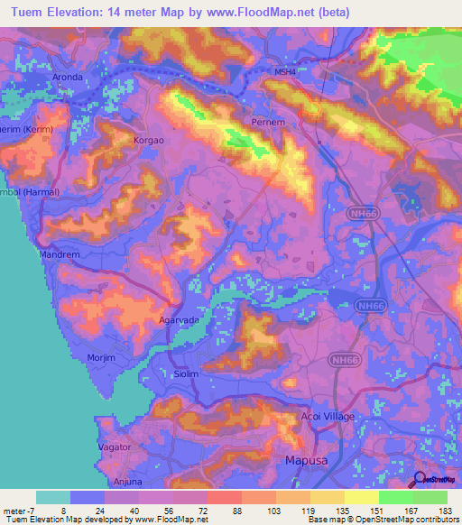 Tuem,India Elevation Map