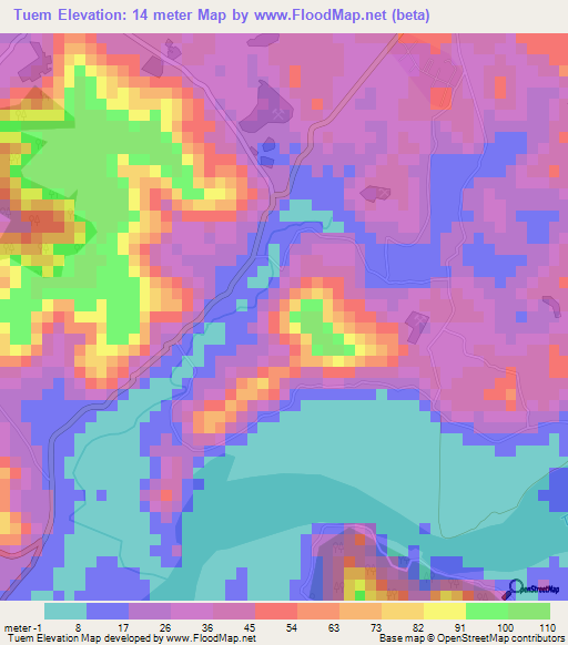 Tuem,India Elevation Map
