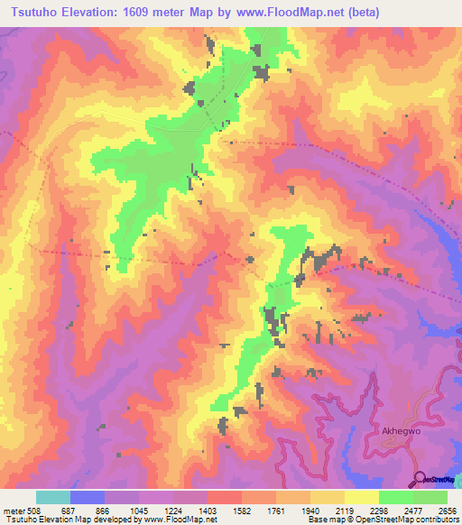 Tsutuho,India Elevation Map