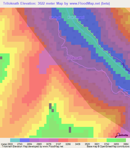 Triloknath,India Elevation Map