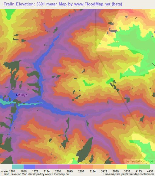 Tralin,India Elevation Map