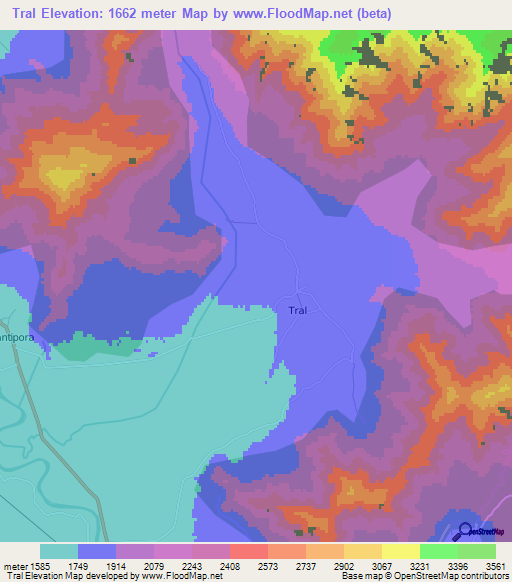 Tral,India Elevation Map