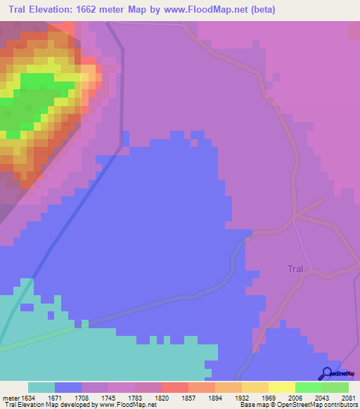 Tral,India Elevation Map